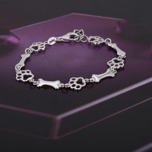 Vanbelle Sterling Silver Jewelry Sewn in Sequence Open Dog Paw -Bones Bracelet